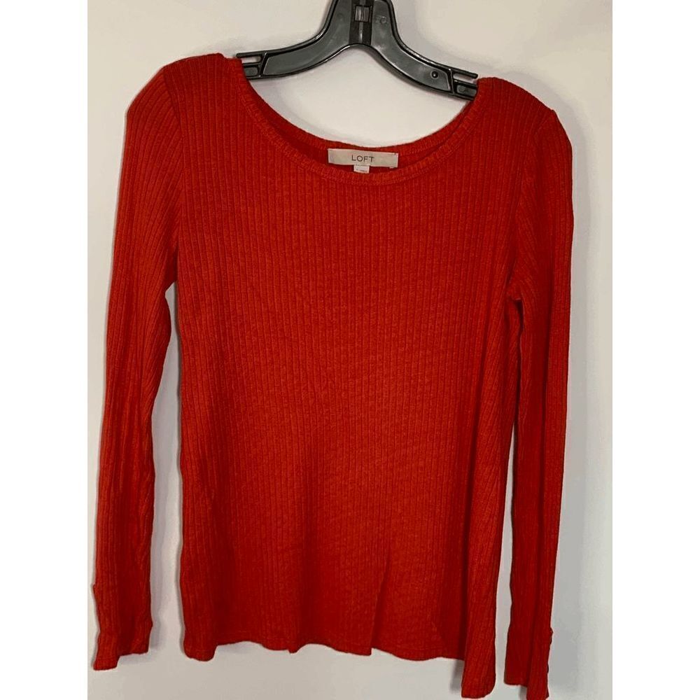 LOFT Women's Pullover Shirt Long Sleeve Ribbed Stretch Round Neck Size Small